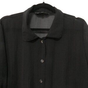 ADDITION ELLE | size 18 | Classic Sheer Black Button-Up Shirt | Roll Tab Sleeves